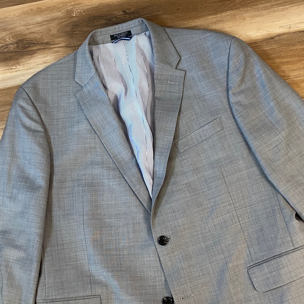 Tommy Hilfiger Blazer Mens 46R 100% Wool Sharkskin Grey Formal Wedding Business